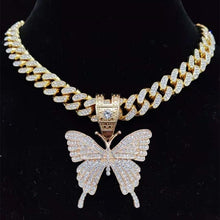 Cargar imagen en el visor de la galería, &quot;Iced Out&quot; Butterfly Pendant Necklace
