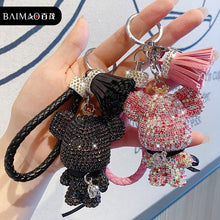 Load image into Gallery viewer, Rhinestone Bulldog or Bear Keychain (various colors)
