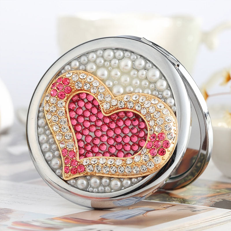 Rhinestone Heart Compact Mirror